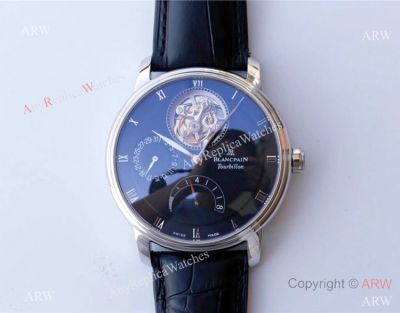 Best 1-1 Replica JB Factory Blancpain Villeret REAL Tourbillon Watch SS Black Dial